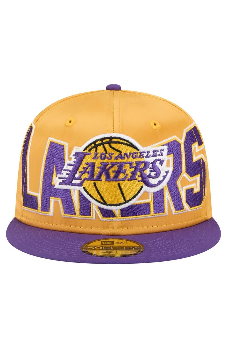 New Era Men's New Era Gold/Purple Los Angeles Lakers Satin Two-Tone 59FIFTY Fitted Hat, Alternate, color, Gold