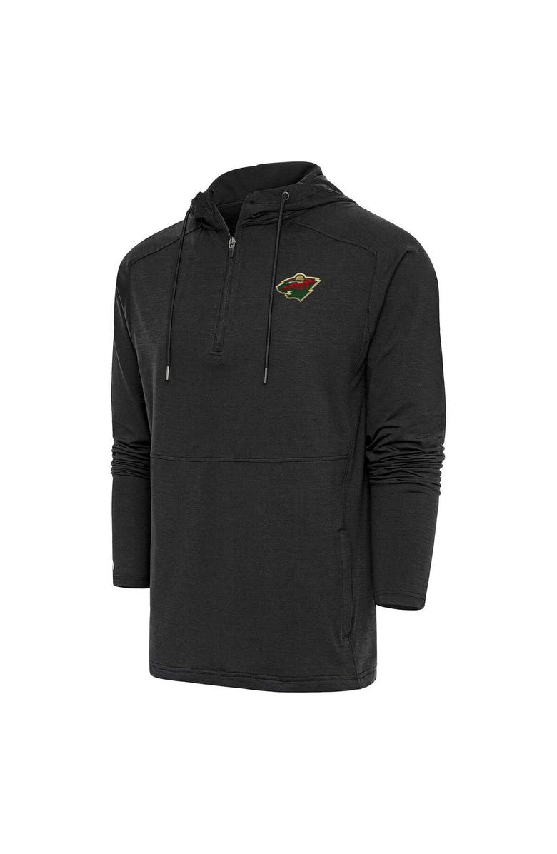 ANTIGUA Men's Antigua Heather Black Minnesota Wild Spikes Raglan Quarter-Zip Hoodie, Main, color, 