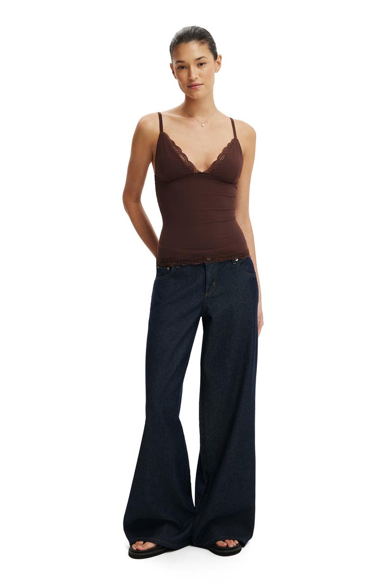 Cotton On Women's Hold Me Lace Trim Cami, Alternate, color, Dark Oak