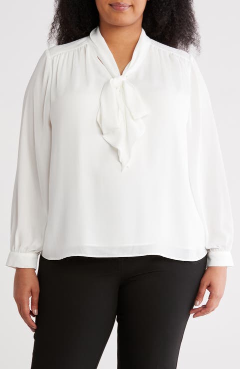 Tie Neck Long Sleeve Top (Plus)