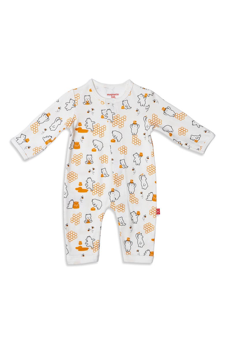 Magnetic Me Honey Bee Mine Organic Cotton Magnetic Romper, Main, color, Honey Bee Mine