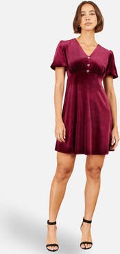 Yumi Diamante Bow Velvet Skater Dress