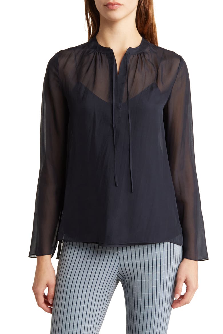 Livilla Long Sleeve Srch Silk Blouse, Main, color, DEEP NAVY