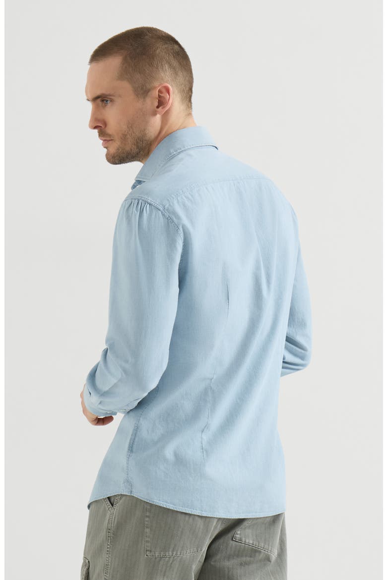 Denim-effect chambray shirt with spread collar, Alternate, color, Medium Denim