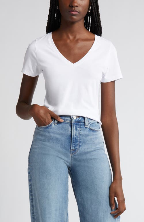 Nordstrom Everyday V-Neck Pima Cotton Blend T-Shirt in White at Nordstrom, Size X-Large