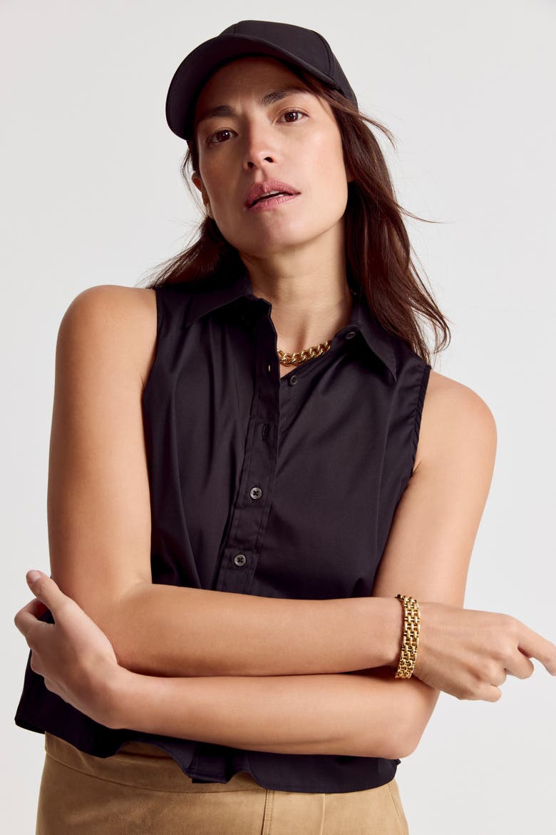 The Boxy Cropped Sleeveless Shirt, Alternate, color, Black
