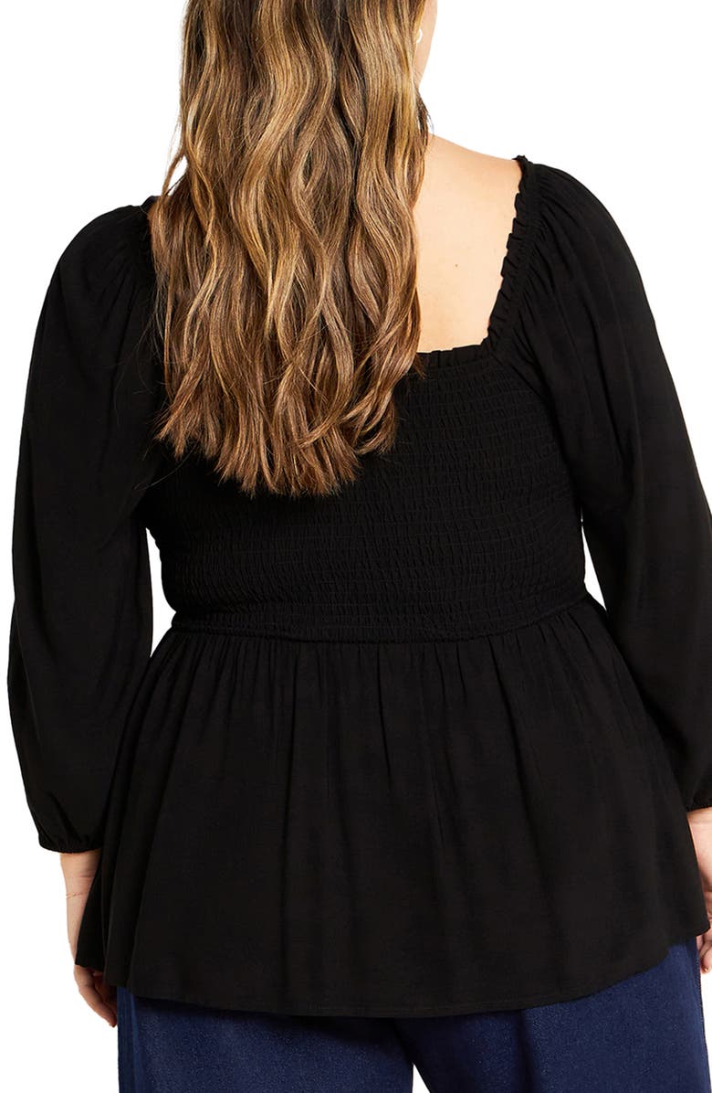 City Chic Poppy Smocked Peplum Top, Alternate, color, Black