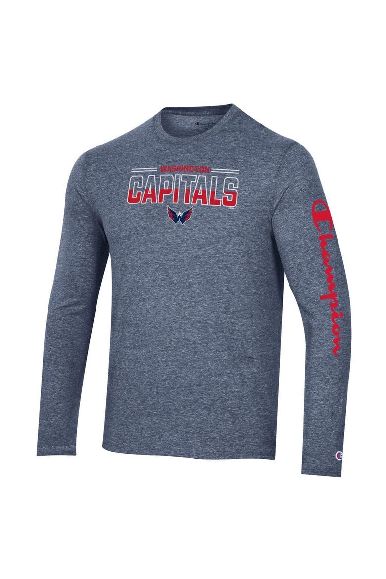 Men's Champion Heather Navy Washington Capitals Tri-Blend Long Sleeve T-Shirt, Alternate, color, Navy