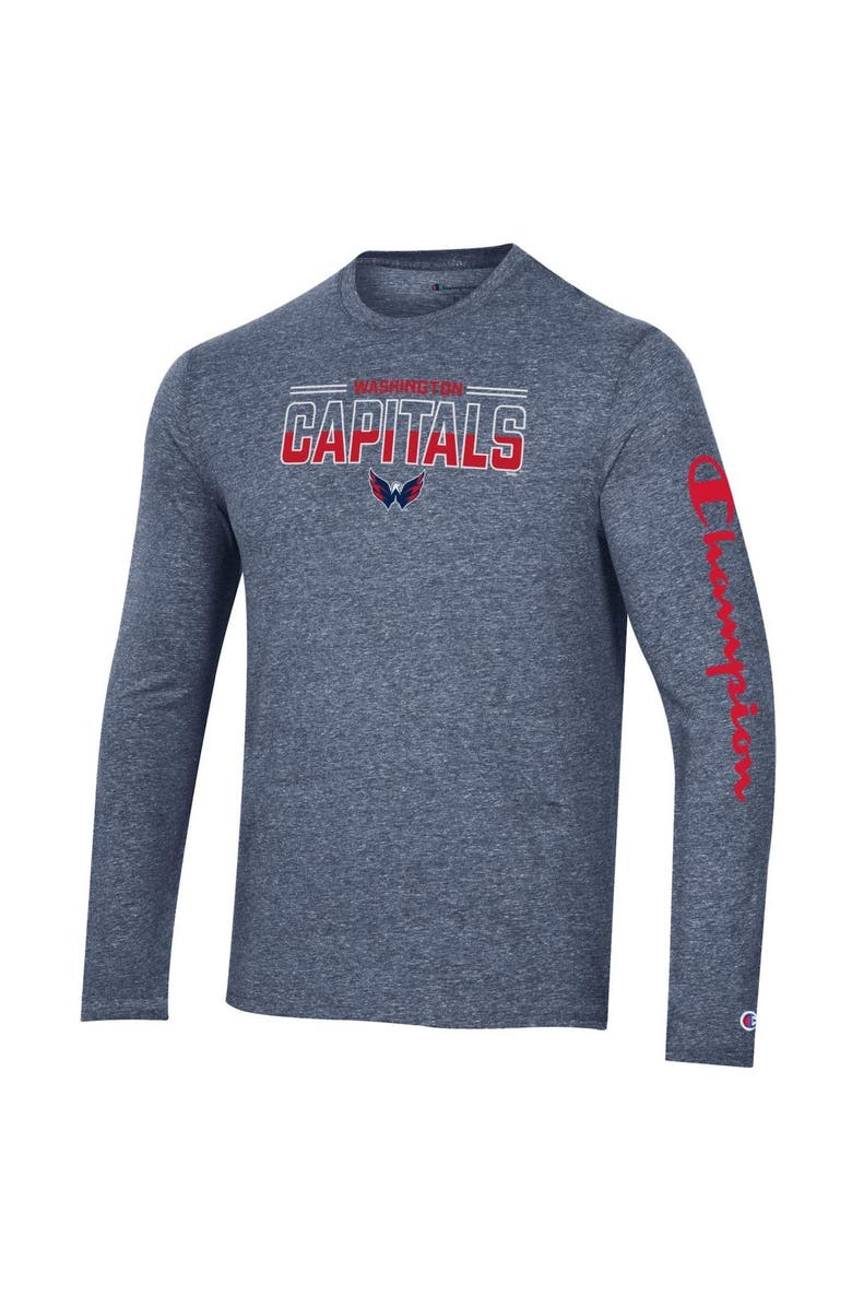 Champion Men's Champion Heather Navy Washington Capitals Tri-Blend Long Sleeve T-Shirt, Alternate, color, 