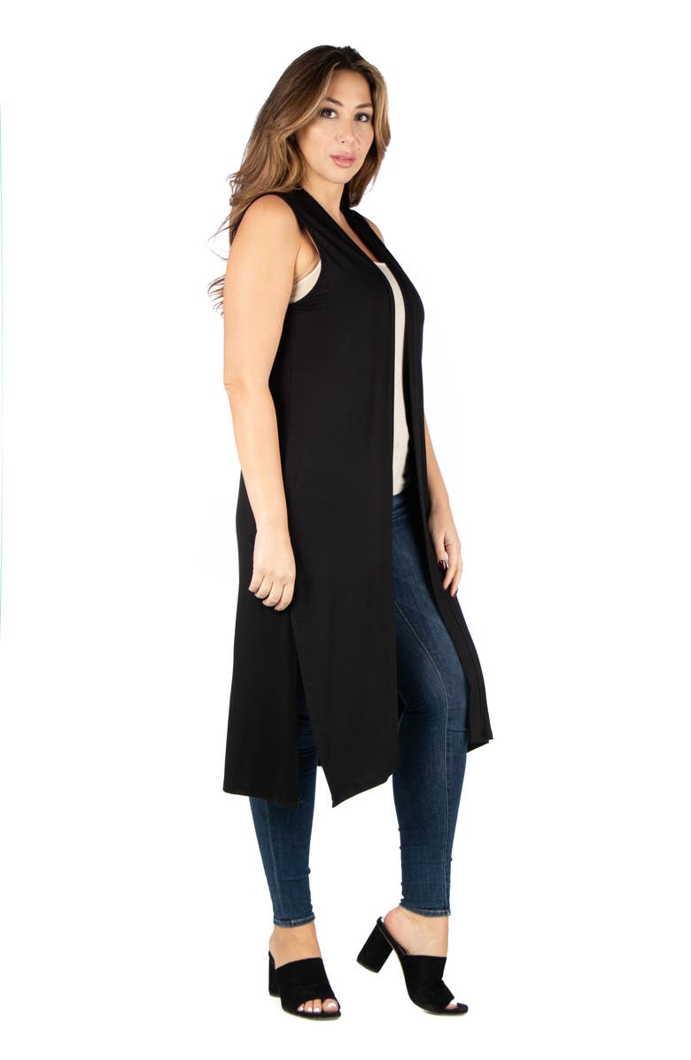 24seven Comfort Apparel Long Sleeveless Cardigan Vest, Alternate, color, Black