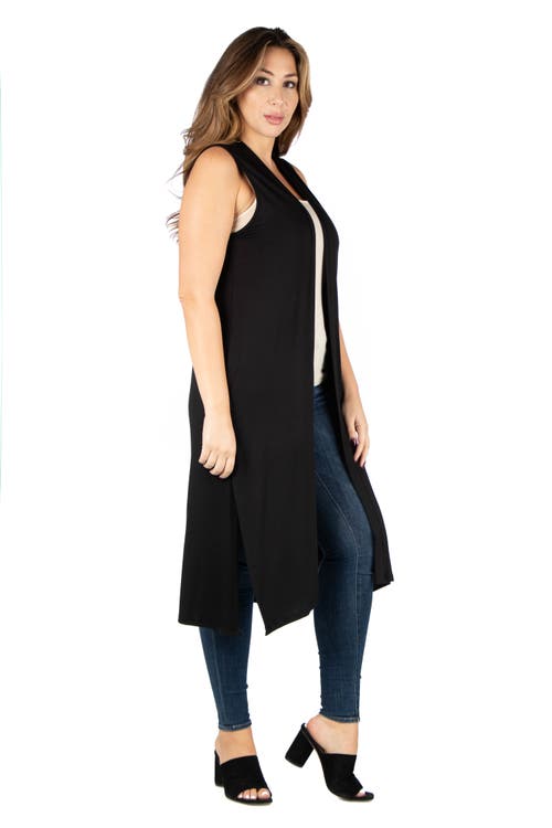 24seven Comfort Apparel Long Sleeveless Cardigan Vest In Black