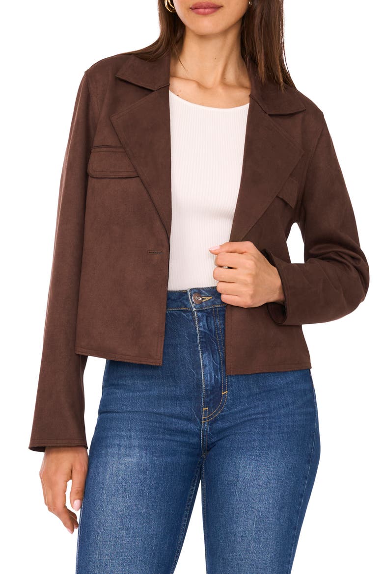 One-Button Faux Suede Jacket, Main, color, ESPRESSO