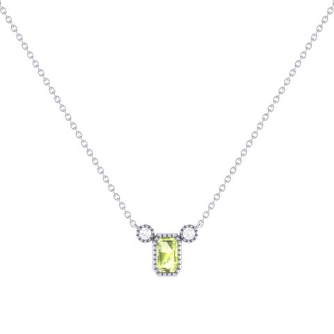 Emerald Cut Peridot & Diamond 14K Gold Birthstone Necklace