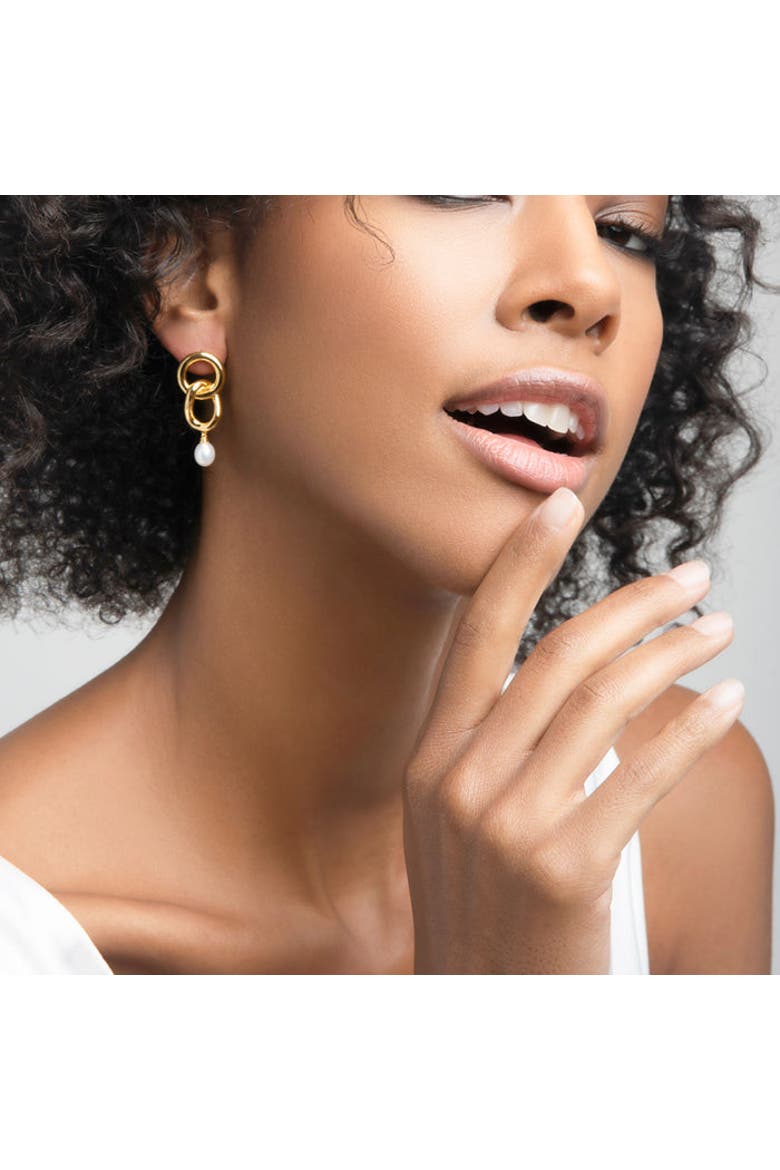 Two Hoops with Pearl Earrings, Alternate, color, Yellow Gold