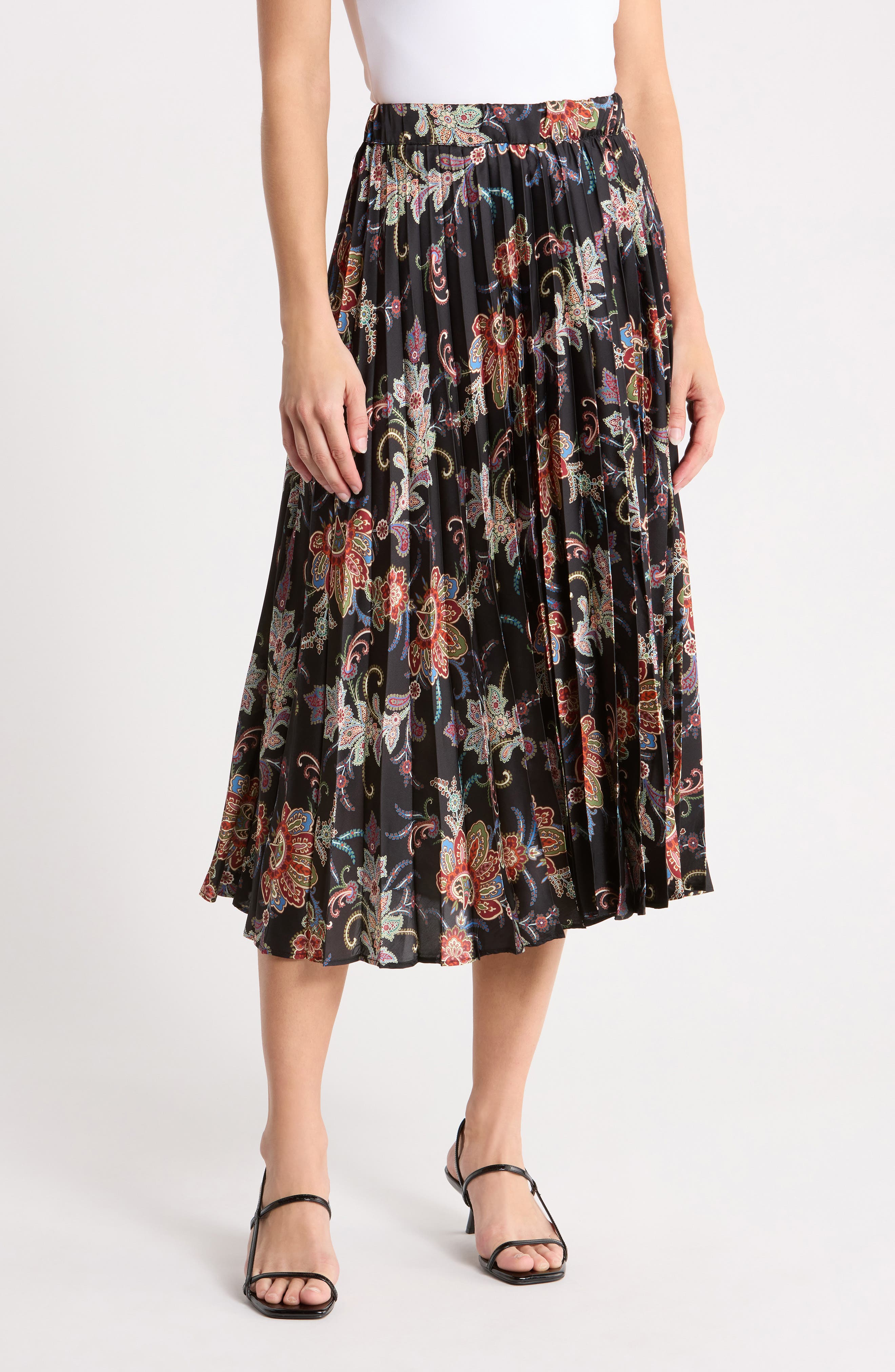 Knife Pleated Pull-On Midi Skirt