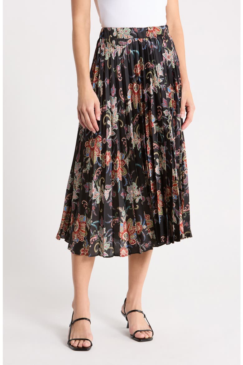 Knife Pleated Pull-On Midi Skirt, Main, color, CASCADE PAISLEY