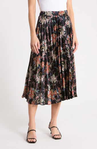 Knife Pleated Pull-On Midi Skirt