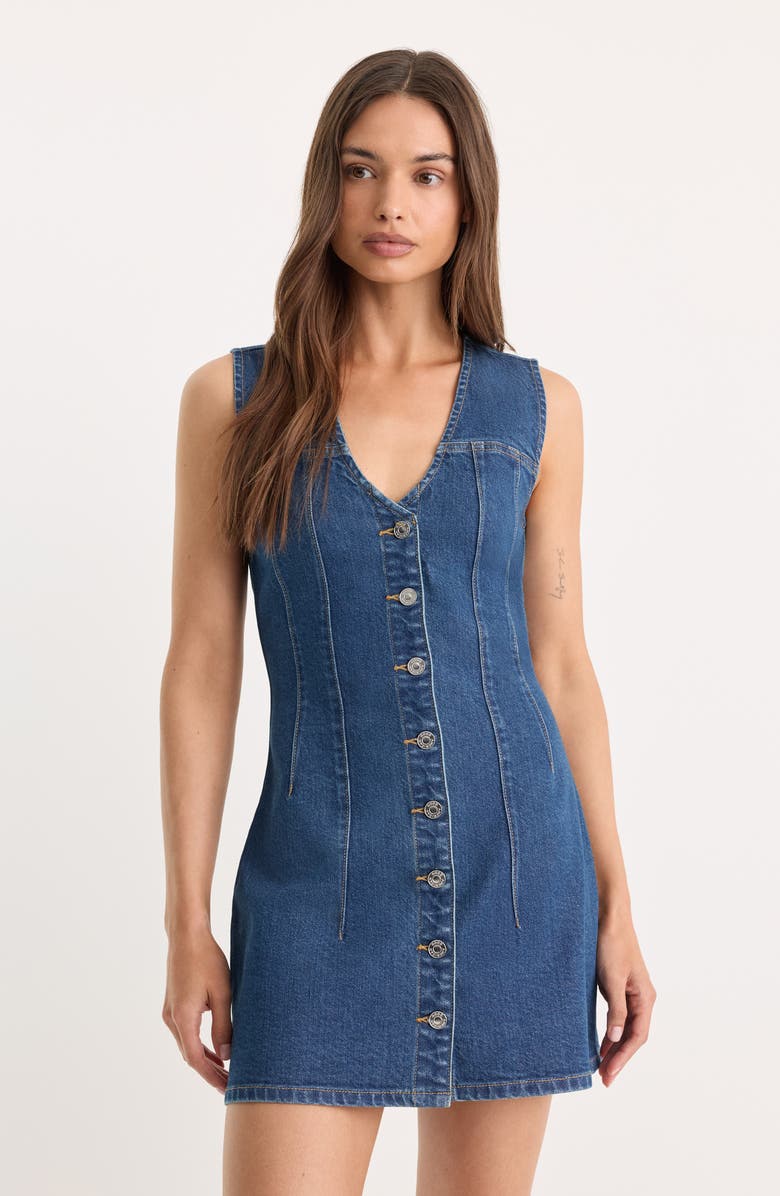 Good American The Denim V-Neck Minidress, Alternate, color, Indigo1265