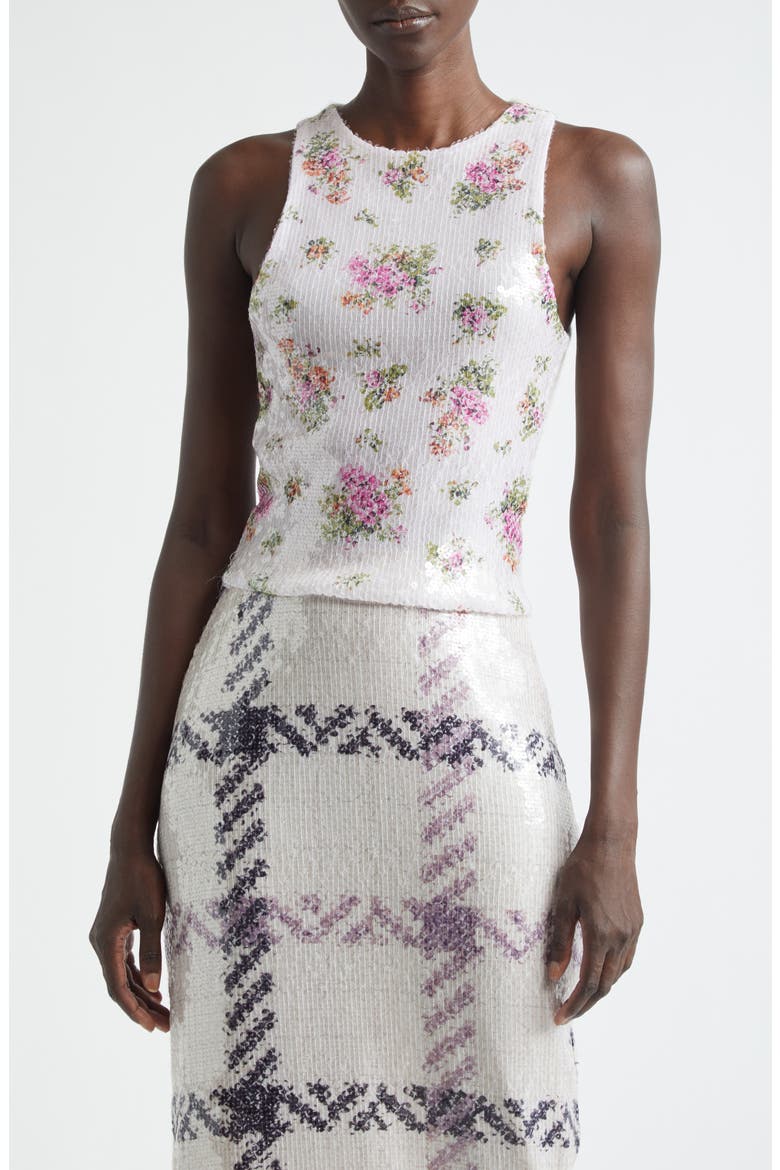 The Noemi Paillette & Cashmere Floral Tank, Main, color, PINK FLORAL / OATMEAL