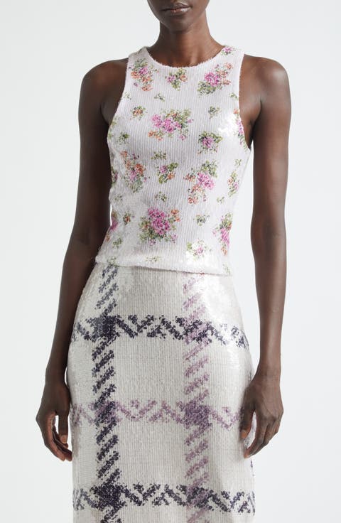 The Noemi Paillette & Cashmere Floral Tank