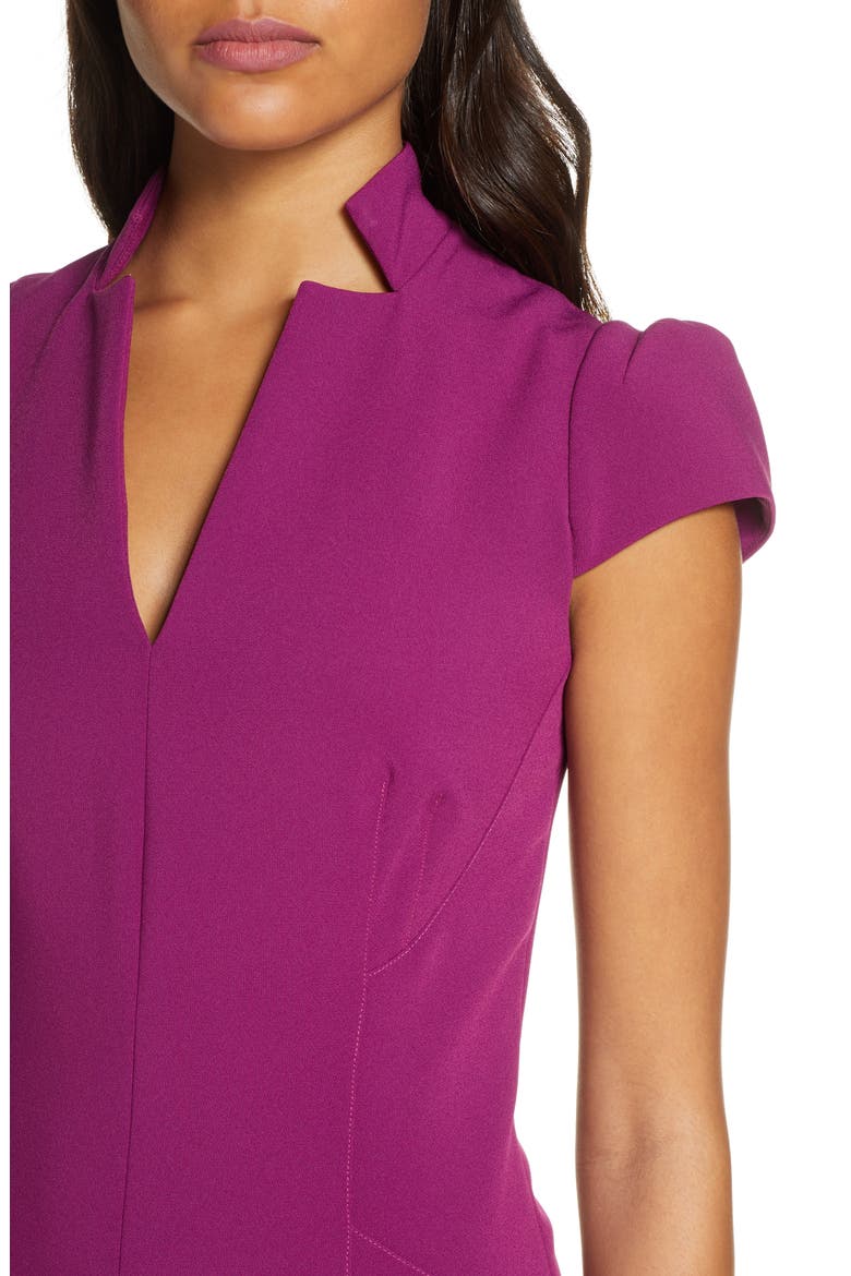 Star Neck Cap Sleeve Stretch Crepe Sheath Dress, Alternate, color, FUCHSIA