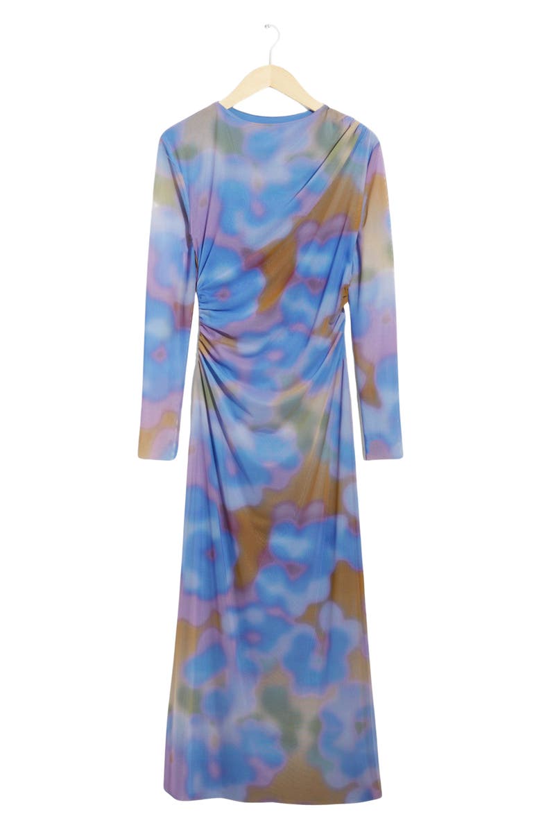 & Other Stories Abstract Print Long Sleeve Mesh Dress, Alternate, color, Brown Medium Dusty