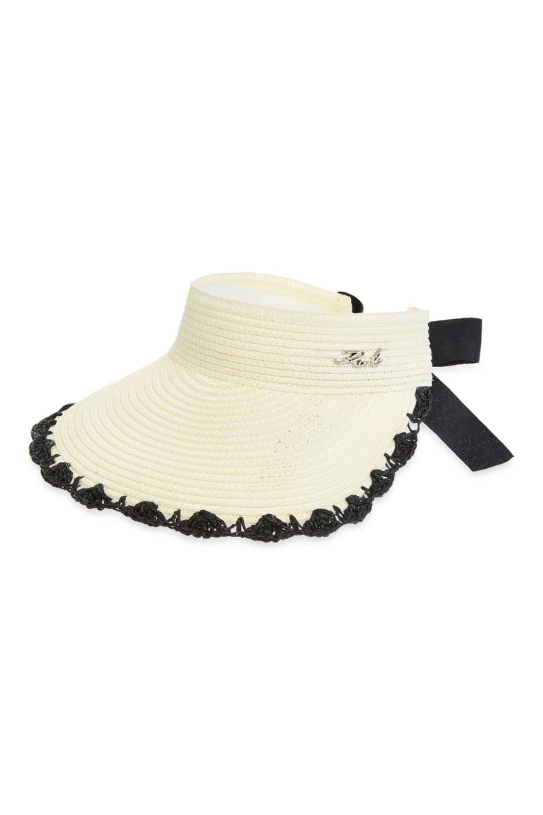 Crochet Edge Straw Visor, Main, color, IVORY