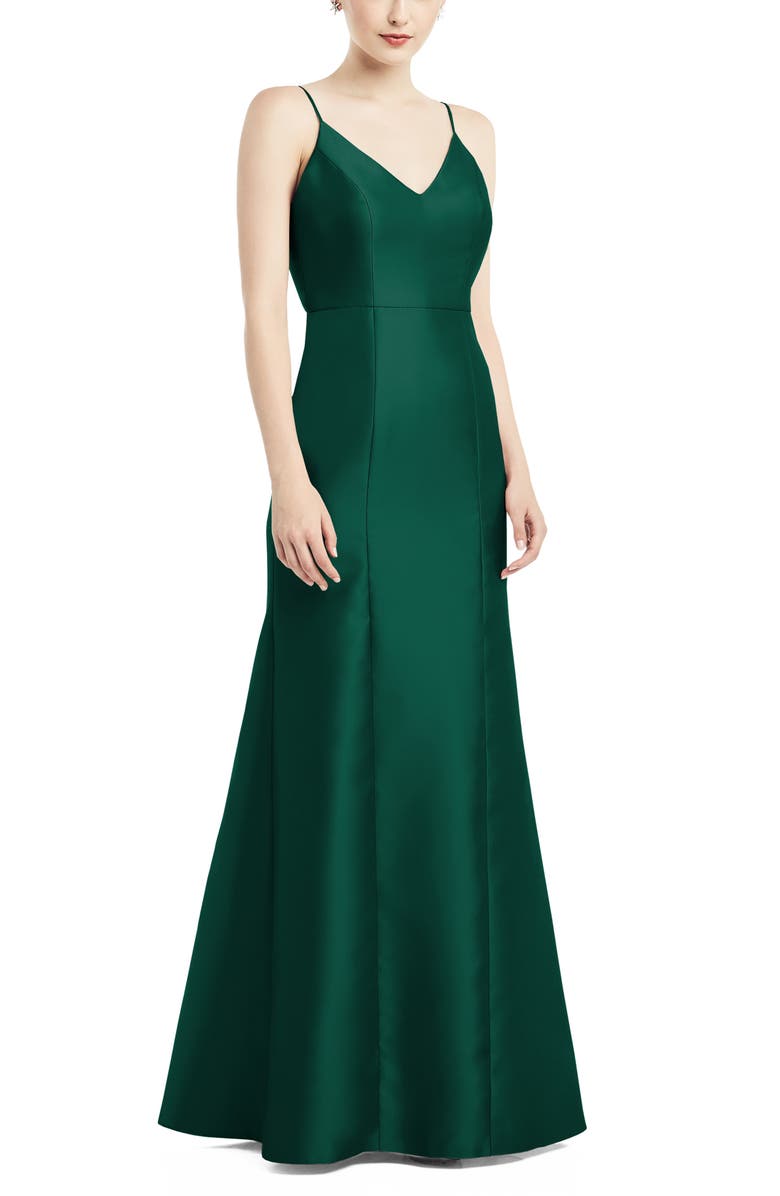 Alfred Sung Bow Back Satin Twill Trumpet Gown, Alternate, color, 