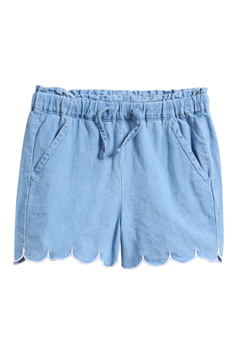 Kids' Scallop Chambray Shorts, Main, color, LIGHT BLUE DENIM