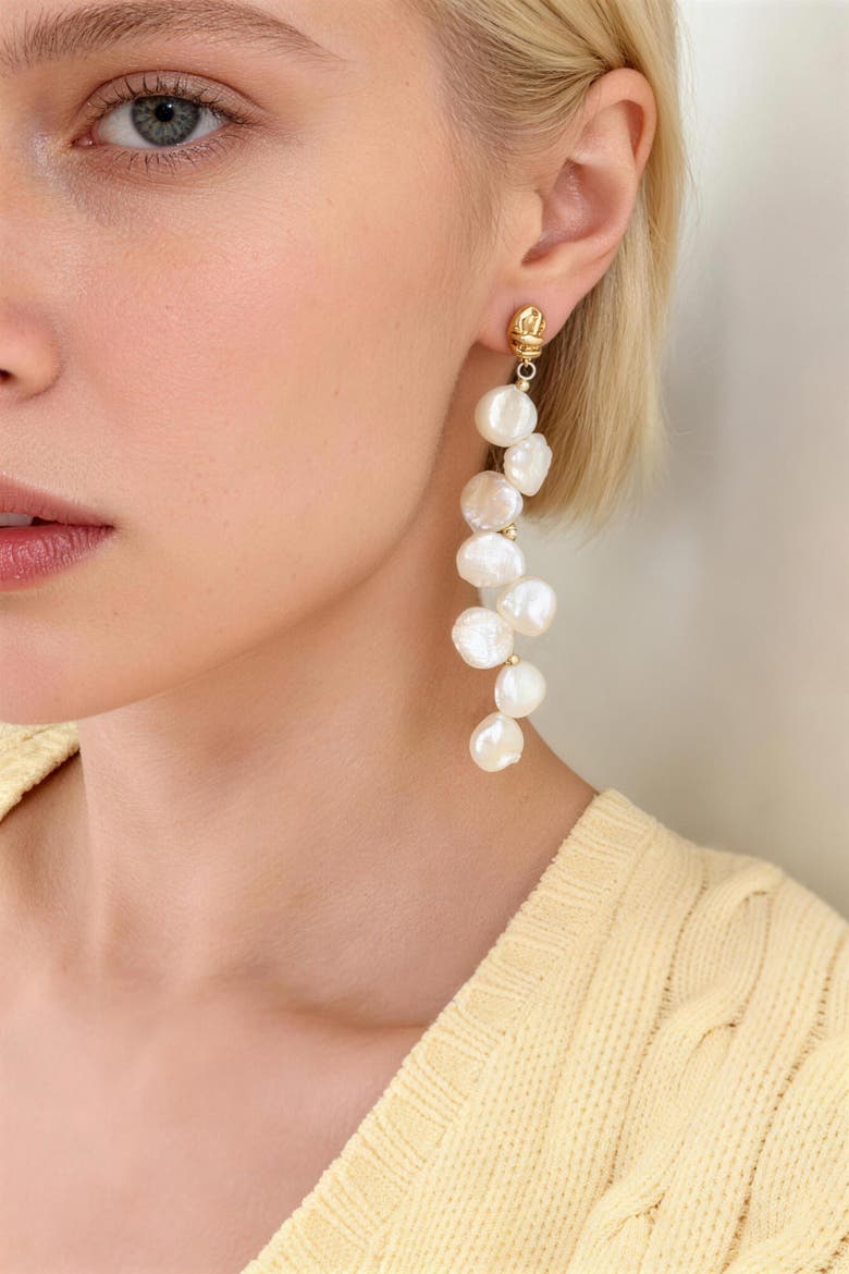 Gemma Petal Pearl Drop Earrings, Alternate, color, Gold