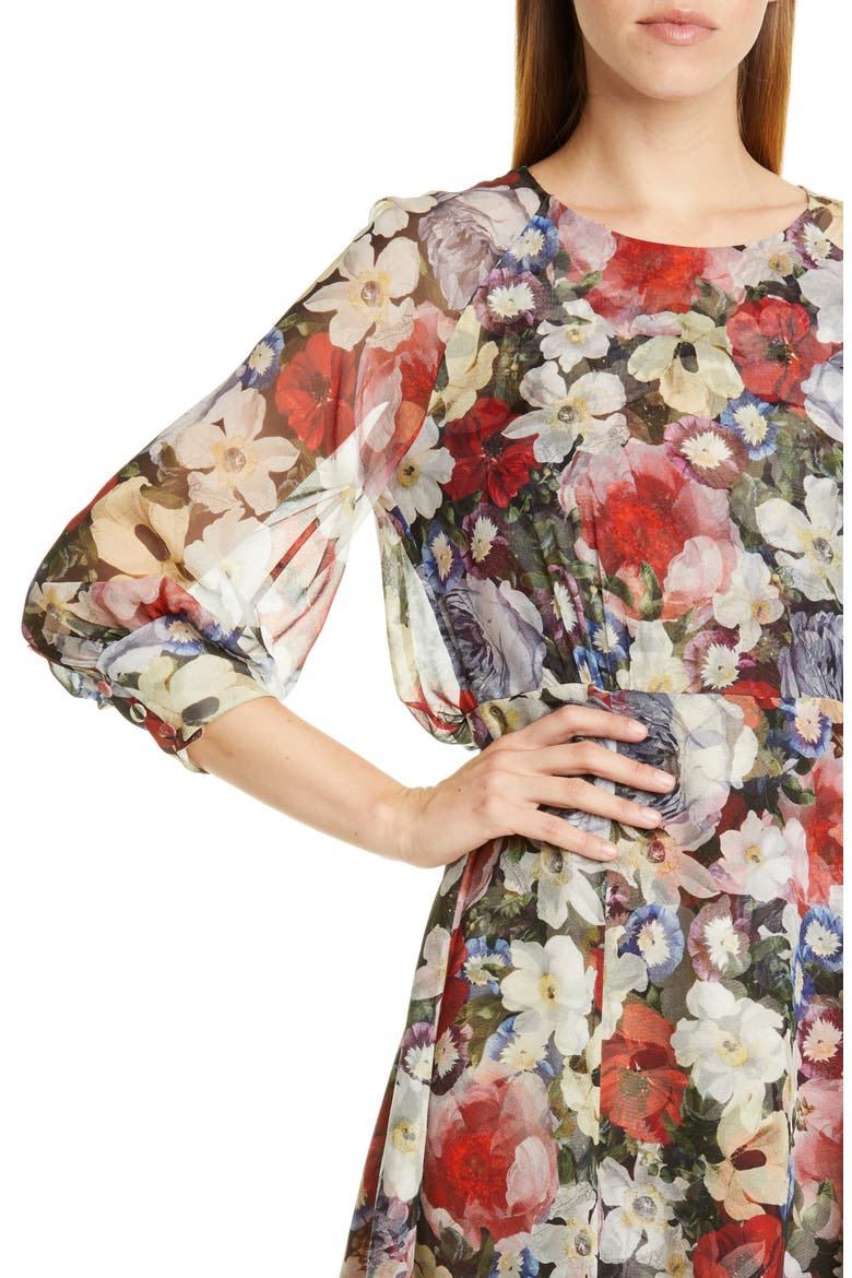 Poppy Collage Floral Silk Midi Dress, Alternate, color, BLACK / MULTI