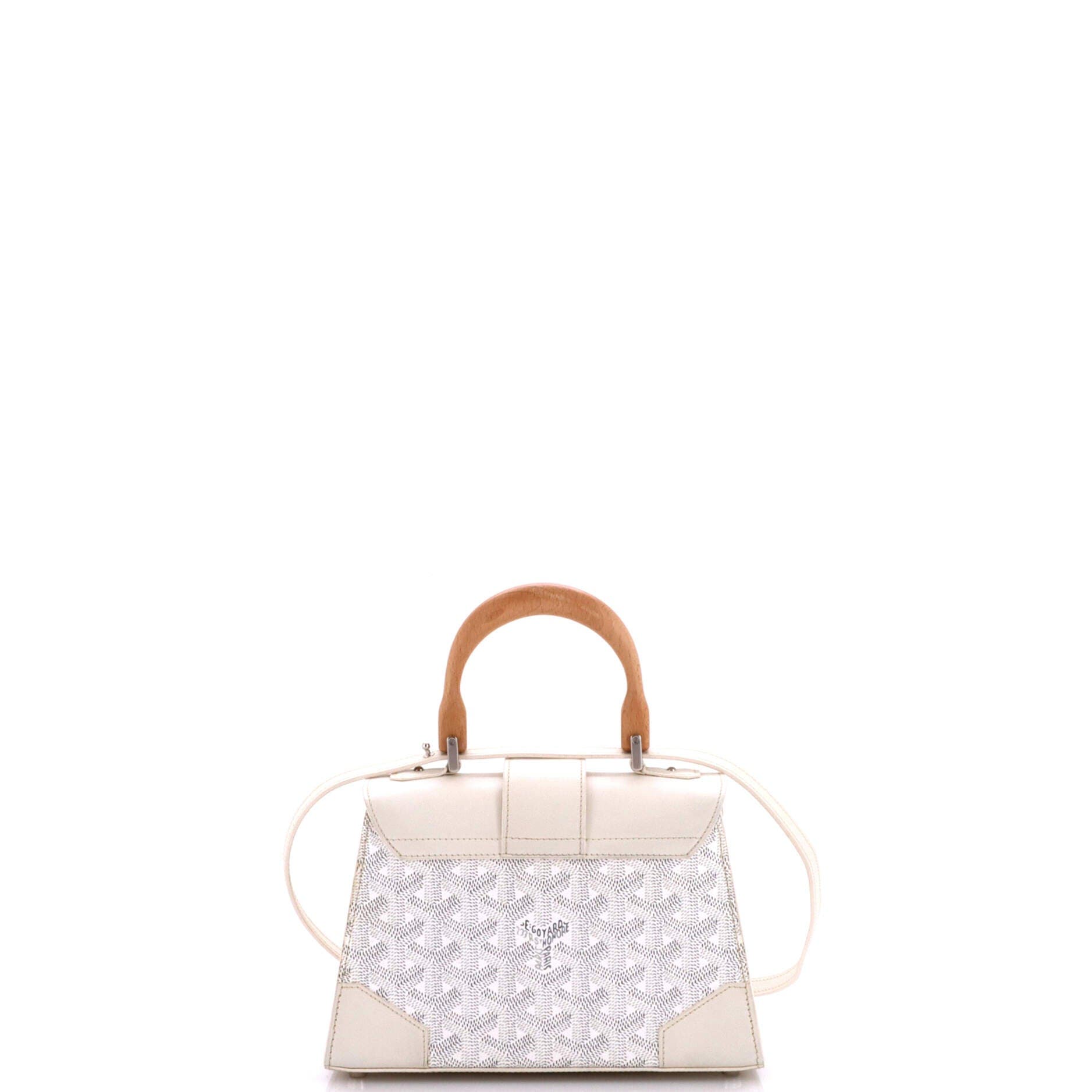 Pre-Owned Goyard Structured Saigon Top Handle Bag Coated Canvas with Leather Mini, Alternate, color, White