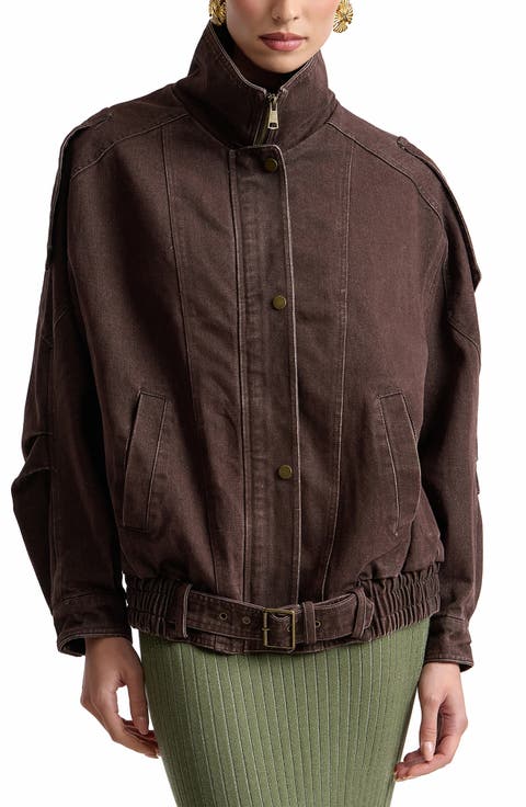 Denim Belted Bomber Jacket