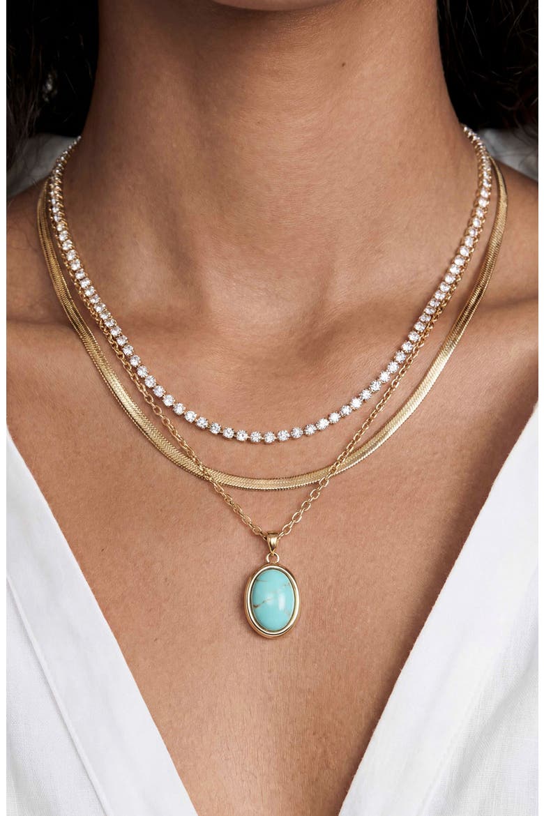 Crystal Halo Multistrand Necklace, Alternate, color, TURQUOISE/ GOLD
