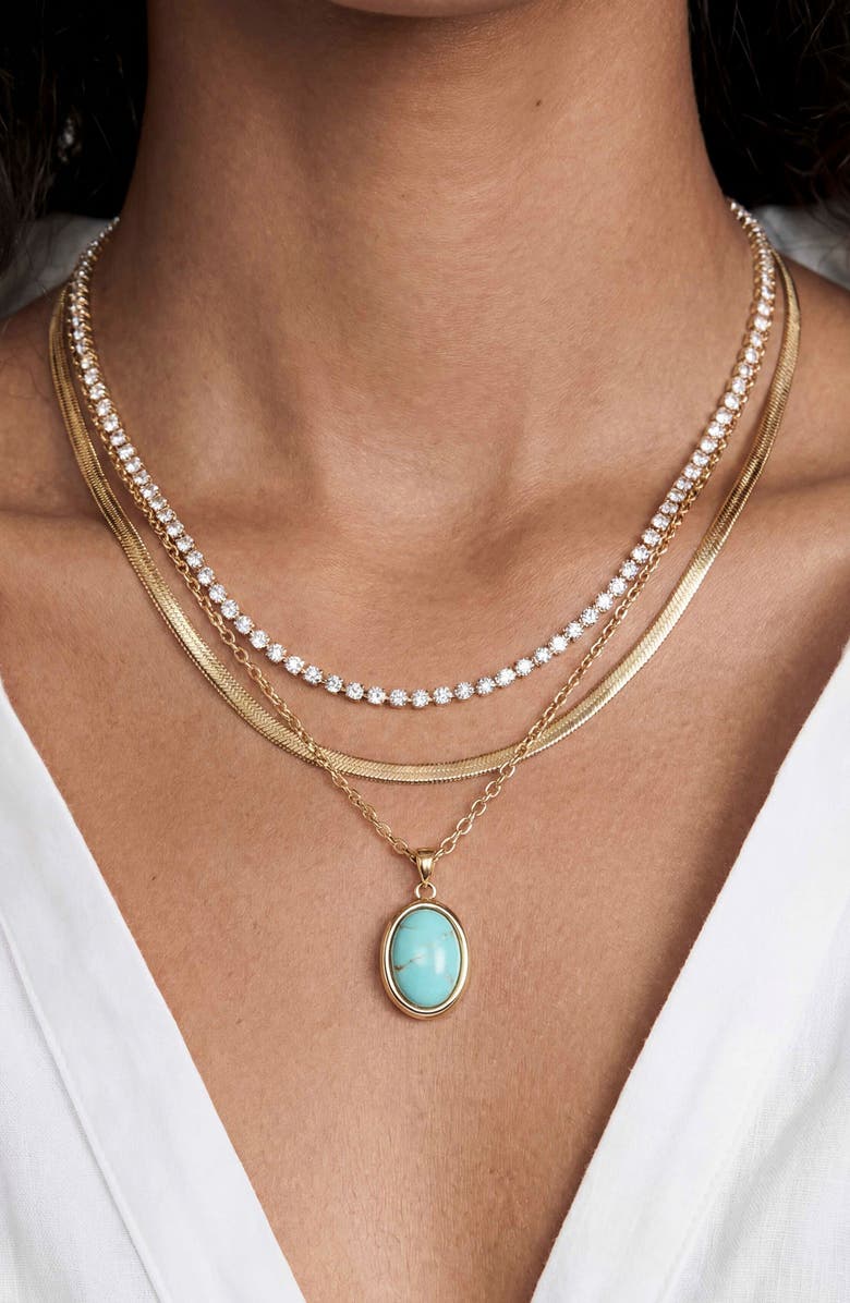 Ettika Crystal Halo Multistrand Necklace, Alternate, color, Turquoise/ Gold