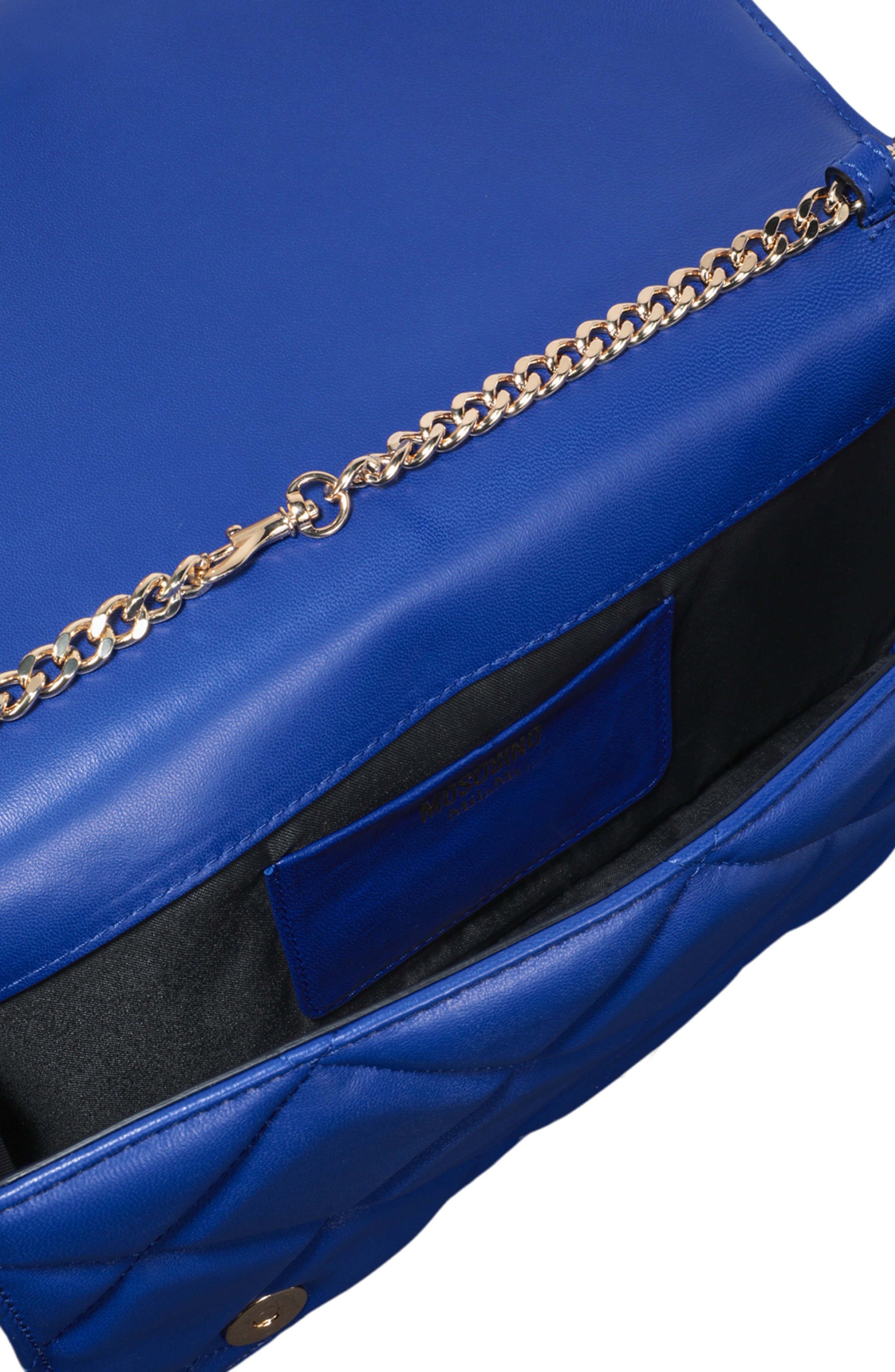 Moschino Heart Studded Quilted Shoulder Bag, Alternate, color, 