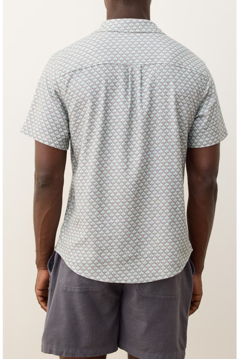 Classic Leaf Print Short Sleeve Stretch Cotton Selvage Button-Up Shirt, Alternate, color, AQUA AGAVE PRINT