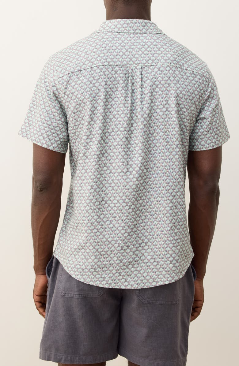 Marine Layer Classic Leaf Print Short Sleeve Stretch Cotton Selvage Button-Up Shirt, Alternate, color, Aqua Agave Print