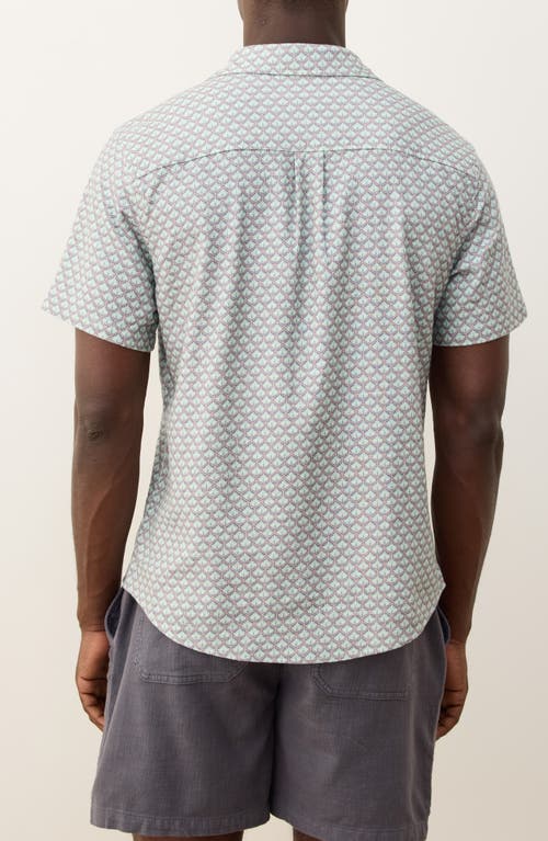 Marine Layer Classic Leaf Print Short Sleeve Stretch Cotton Selvage Button-up Shirt In White