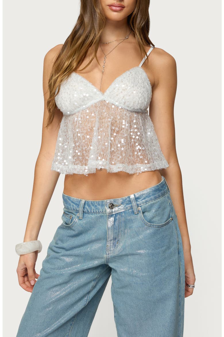 Sheer Sequin Mesh Babydoll Camisole, Main, color, SILVER