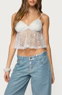 EDIKTED Sheer Sequin Mesh Babydoll Camisole