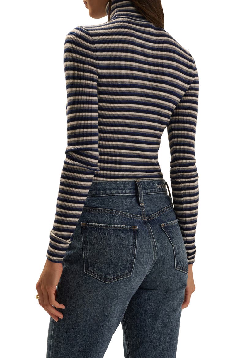 Amelia Rib Merino Wool Turtleneck Top, Alternate, color, COBALT MINI STRIPE
