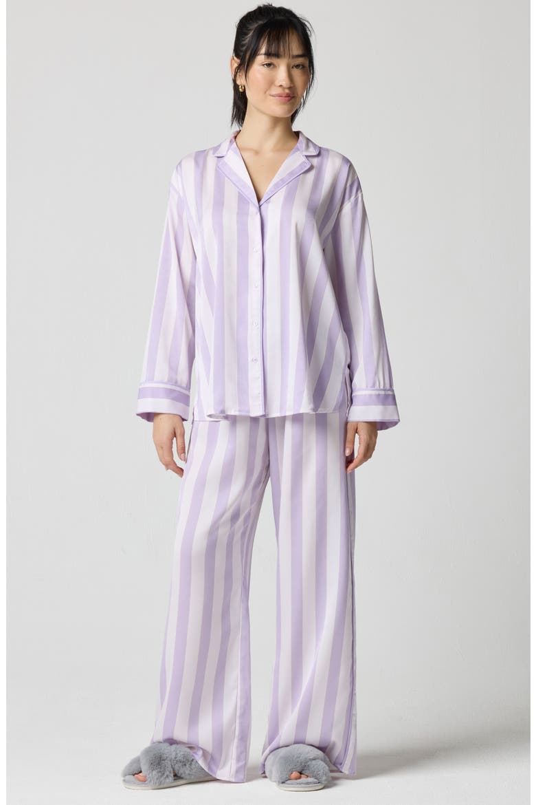 Drawstring Waist Satin Pajama Pants, Alternate, color, MILLIE LAVENDER STRIPE
