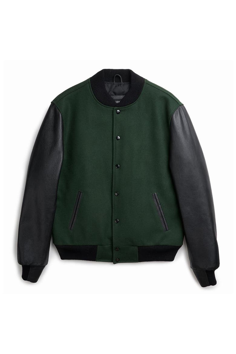 PINE VARSITY JACKET, Alternate, color, Green / Black