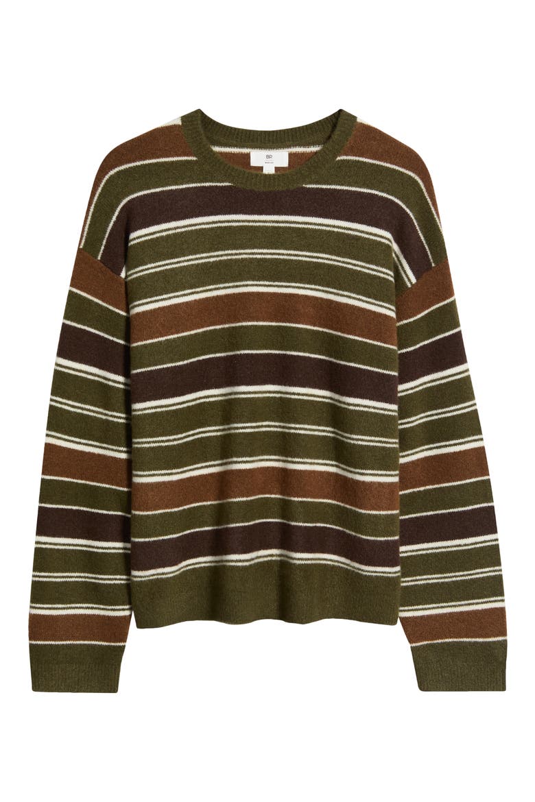 Fuzzy Stripe Oversize Crewneck Sweater, Alternate, color, OLIVE BODHI STRIPE