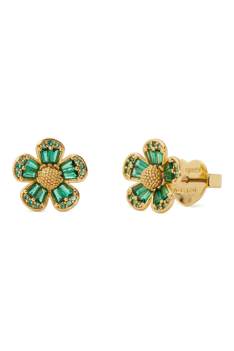 fleurette cubic zirconia stud earrings, Main, color, GREEN