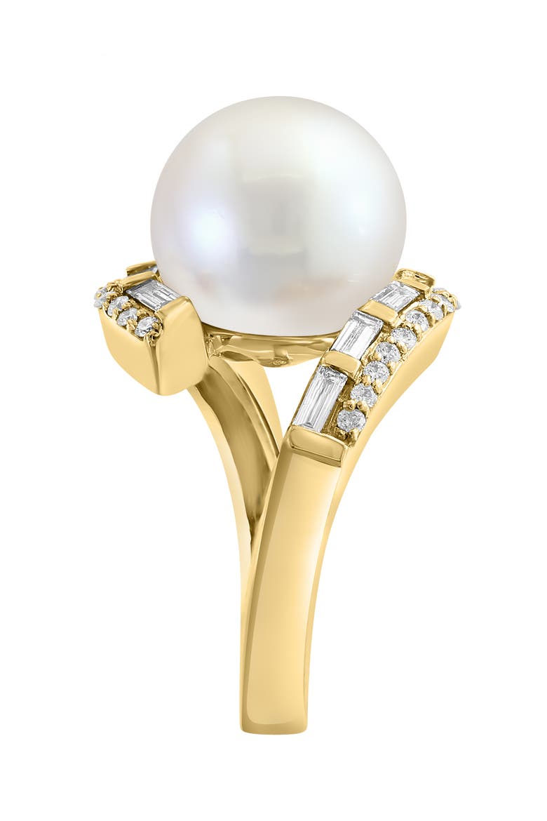 14K Yellow Gold Diamond & Freshwater Pearl Bypass Ring, Alternate, color, 14K Gold