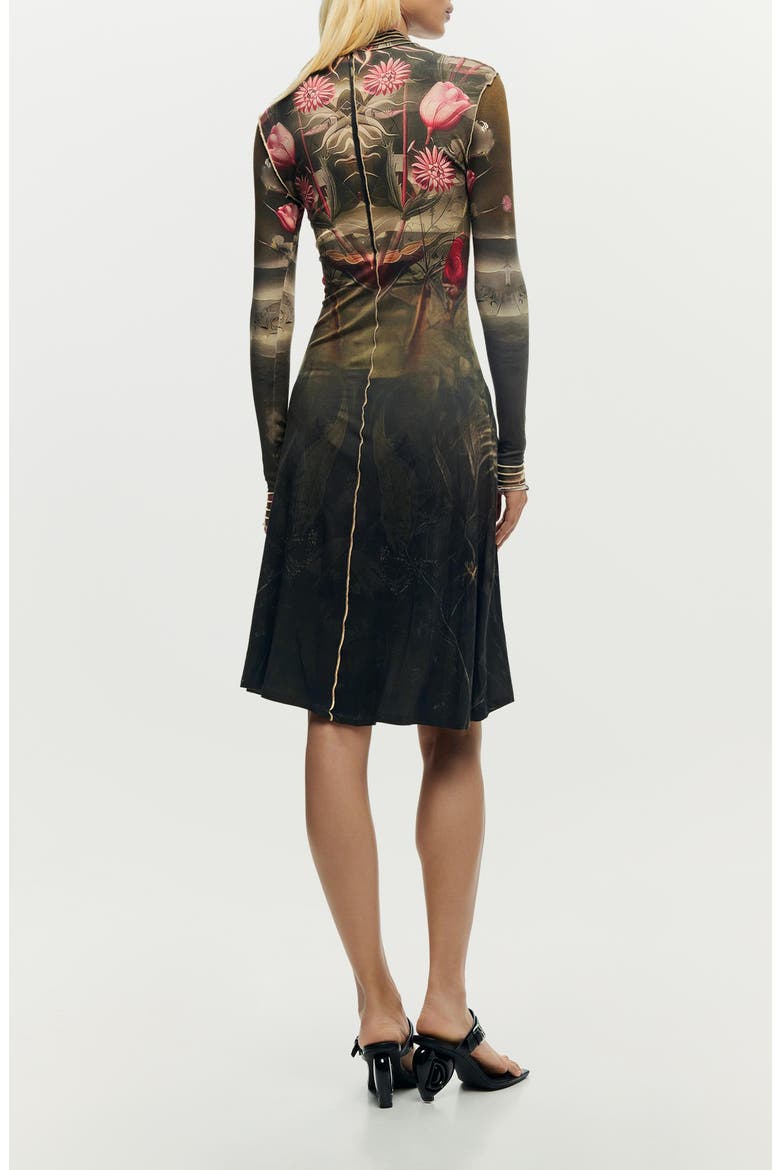 Floral Print Long Sleeve Minidress, Alternate, color, BLACK