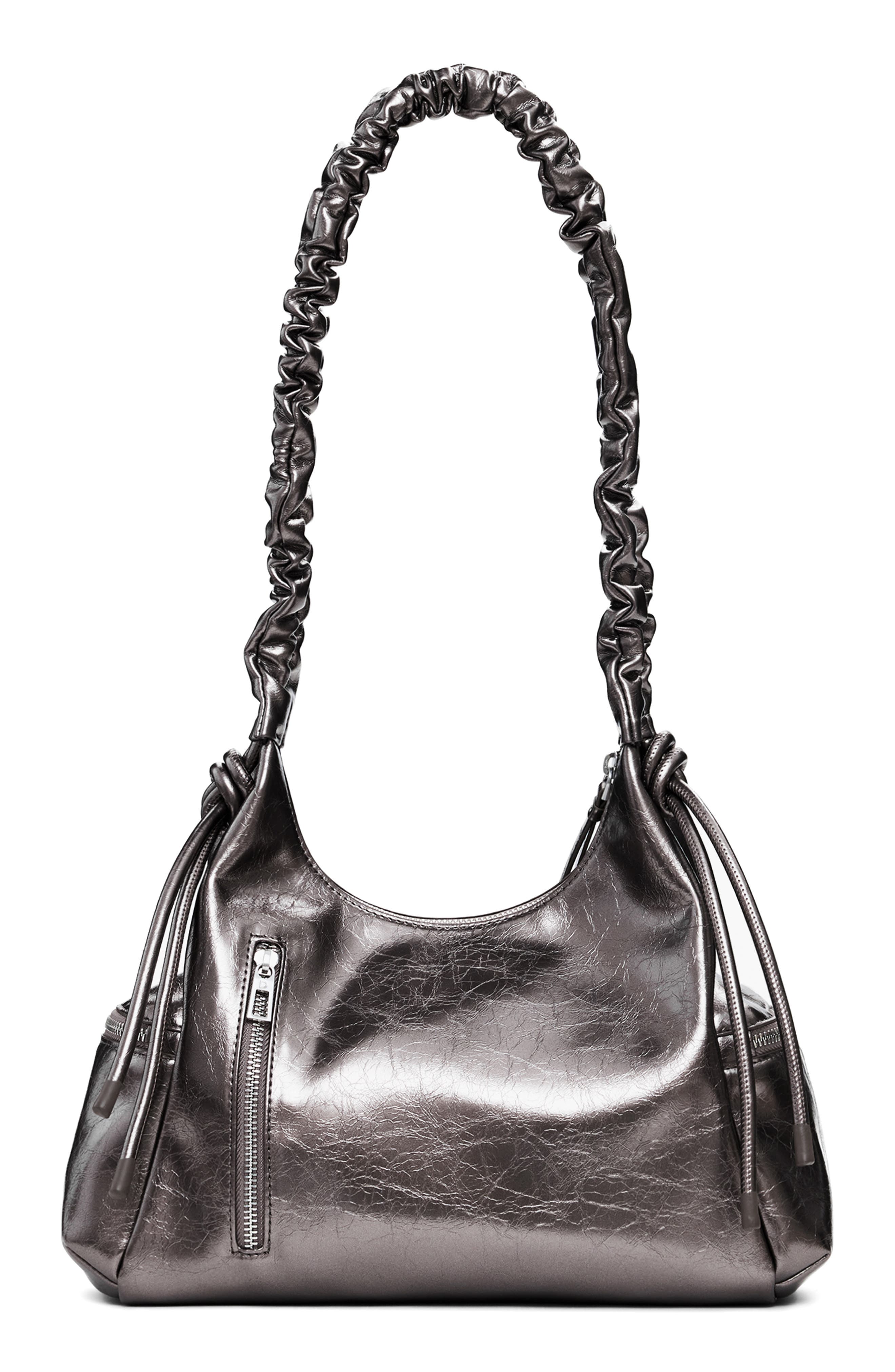 Desigual Medium Metallic Faux Leather 3D Logo Shoulder Bag, Alternate, color, Silver