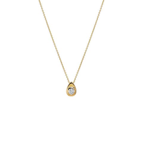 Lab Grown Diamond Solitaire Teardrop Bezel Necklace 14K